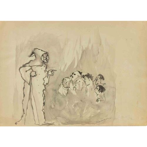 Mino Maccari, Dante in Hell, 1950s, Watercolor For Sale - Image 3 of 3
