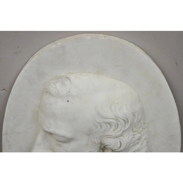 Antique Oval Marble Relief Carved French Bust of a Bearded Gentleman For Sale - Image 4 of 11