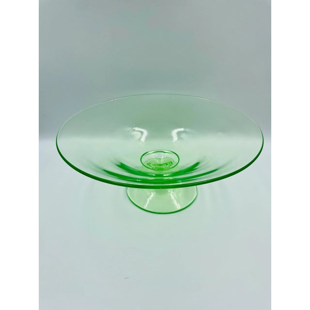 Early 20th Century Old Uranium Vaseline Glass Pedestal Centerpiece Compote For Sale - Image 4 of 13