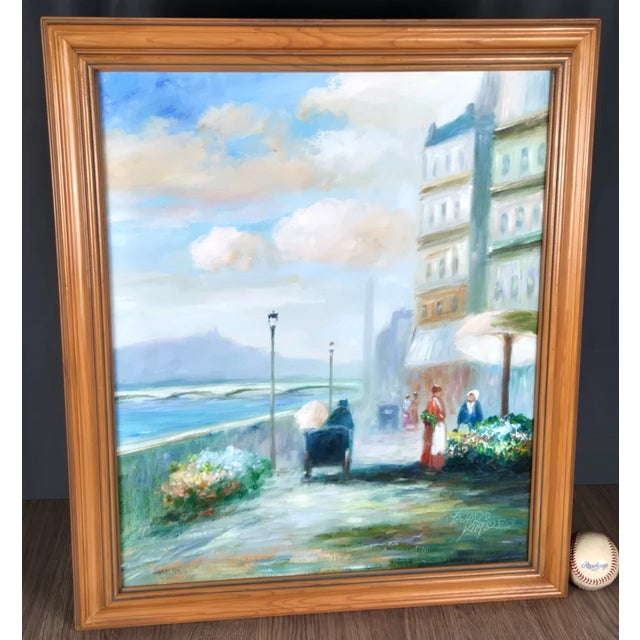Wood 1960s Howard Kimble Oil Painting of French Flower Market For Sale - Image 7 of 12