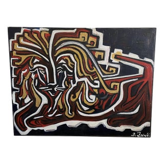 Daniela Zanelli, A Lion in Black Red and Yellow, 2000, Oil Painting on Canvas For Sale