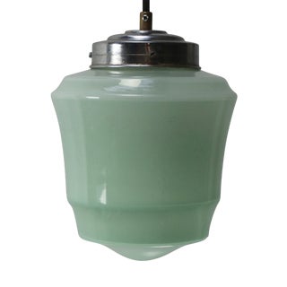 French Art Deco Green Clichy Glass Pendant Lamp For Sale