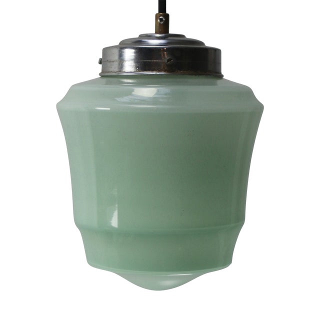 French Art Deco Green Clichy Glass Pendant Lamp For Sale