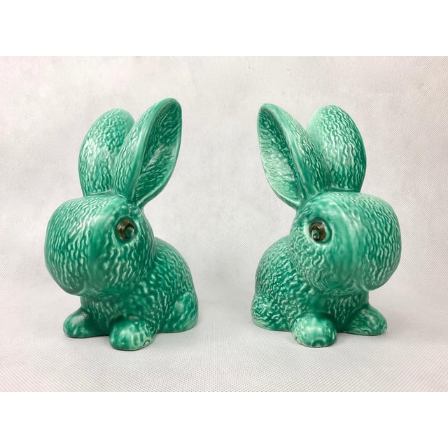 Mid-Century Modern No. 1028 Green Glazed Rabbit from Sylvac, 1950s, Set of 2 For Sale - Image 3 of 14