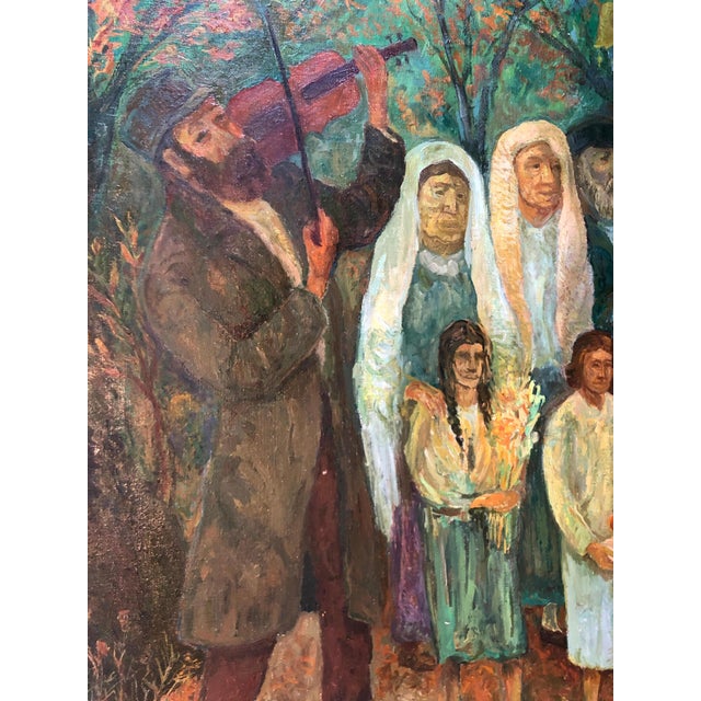 Textile Chaïm Goldberg, Large Judaica Oil Painting, Polish Jewish Wedding in the Shtetl Chaim Goldberg, 1993 For Sale - Image 7 of 7