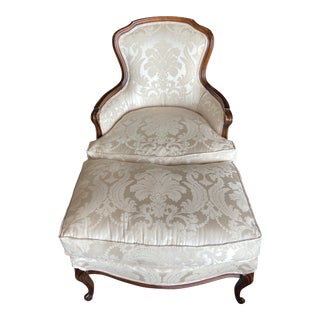 French Bergere Chair and Ottoman For Sale