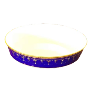 1980s Royal Worcester Imperial 22K Raised Gold Cobalt Blue Oval Vegetable Dish