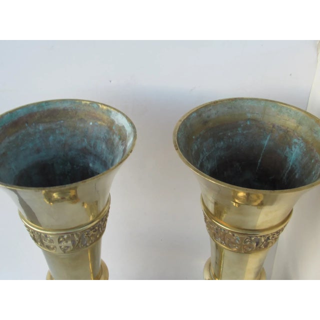 Monumental Brass Interchangeable Top Vases / Pricketsticks - A Pair For Sale In Denver - Image 6 of 13