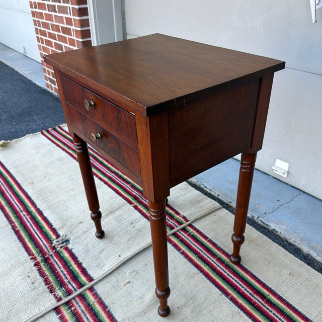 Farmhouse A Antique Walnut and Mahogany Sheraton 2 Drawer Side Table, Circa 1830’s For Sale - Image 3 of 12