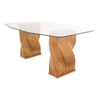 Glass and Bamboo Dining Table, 1970 For Sale