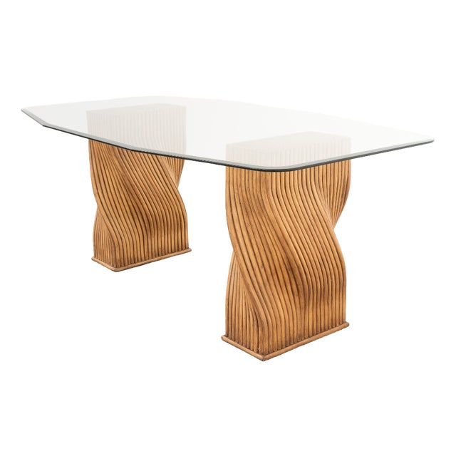 Glass and Bamboo Dining Table, 1970 For Sale