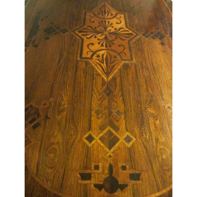 Antique French Walnut Rolling Library Table Inlaid Marquetry For Sale - Image 15 of 16