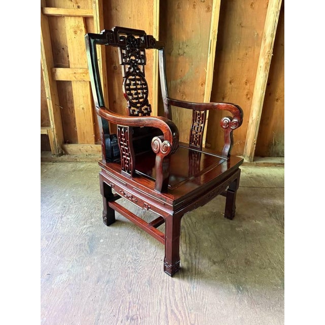 Vitnage Chinese Huanghuali Carved Armchair For Sale - Image 11 of 16