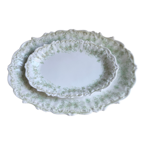 Late 19th Century, Elite Works Limoges France Porcelain Serving Platters Green Floral Garland Scalloped Edge - a Pair