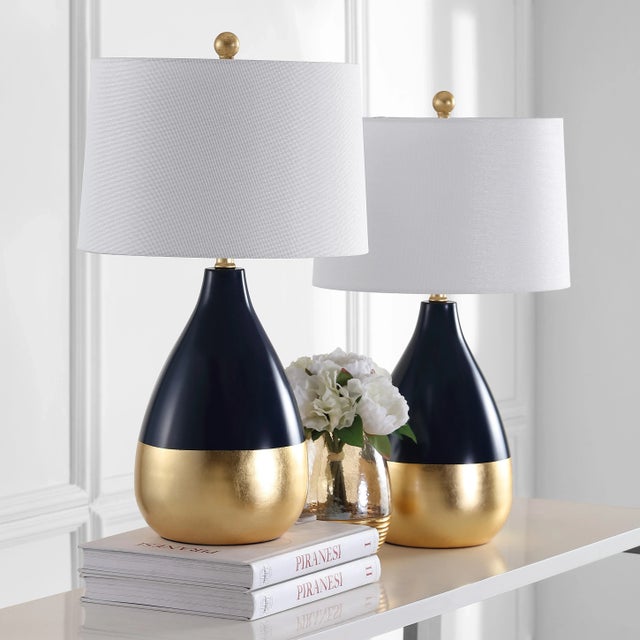 24 Inch H Table Lamp in Navy & Gold - a Pair For Sale In Philadelphia - Image 6 of 8