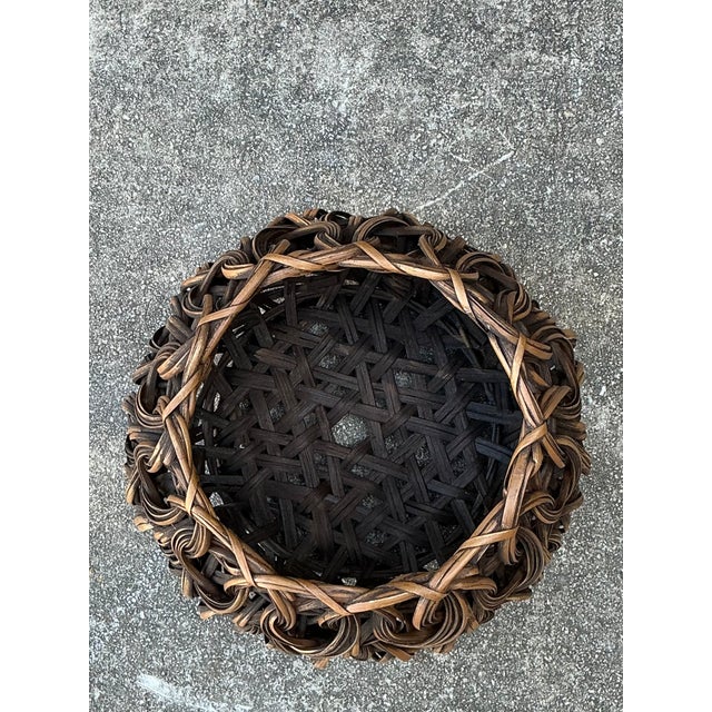 Vintage Handcrafted Woven Rattan Basket For Sale In West Palm - Image 6 of 12
