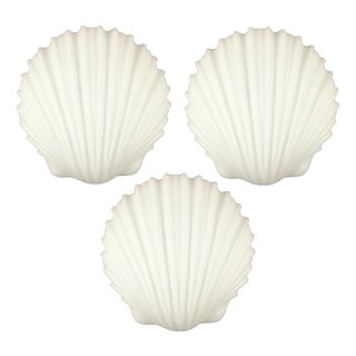 Large Vintage Opaline Glass Shell Wall Sconces from Limburg, Germany, 1970s, Set of 3 For Sale