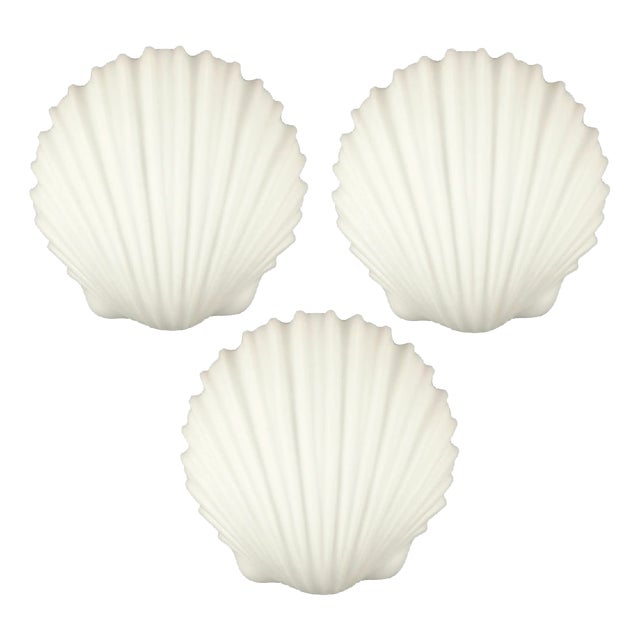 Large Vintage Opaline Glass Shell Wall Sconces from Limburg, Germany, 1970s, Set of 3 For Sale