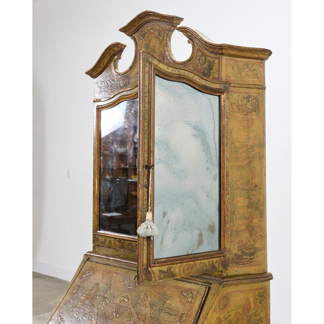 19th Century Venetian Lacquer Painted Secretary Bookcase Desk For Sale - Image 17 of 18