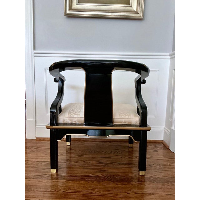 Late 20th Century Late 20th Century Pair of James Mont Style Black Lacquer Horseshoe Chairs For Sale - Image 5 of 9