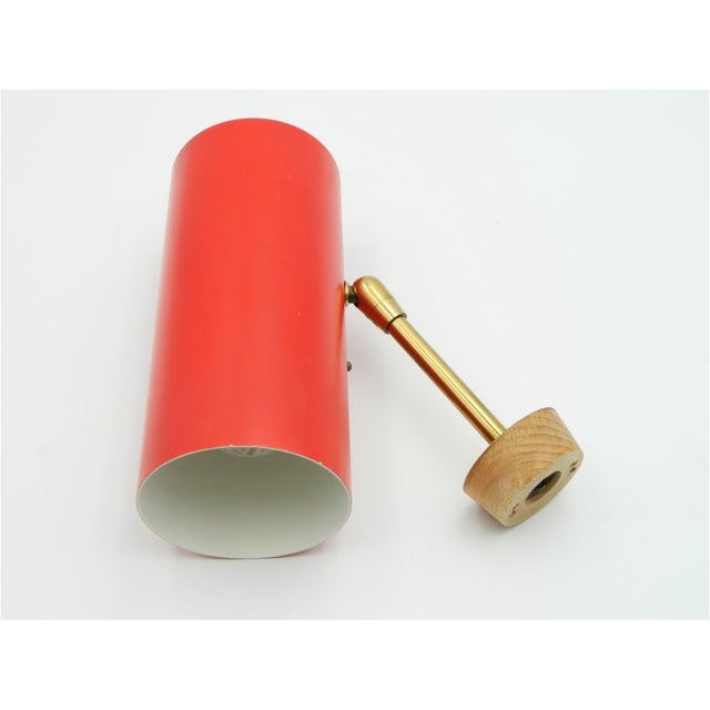 Mid-Century Modern Cylinder Wall Lamp with Red Shade and Chrome Arm by J.T. Kalmar, 1960s For Sale - Image 3 of 11