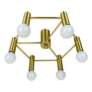 Italian Space Age Brass Ceiling Sconce in the style of Stilnovo, Italy, 1970s For Sale