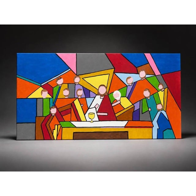 Large Colorful Geometric Abstract Canvas Art, 48” X 24” For Sale - Image 4 of 4