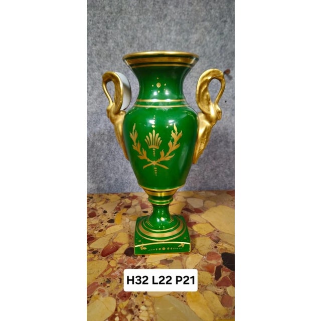 Ceramic Napoleon I Decorative Vase in Green and Gold Porcelain For Sale - Image 7 of 8