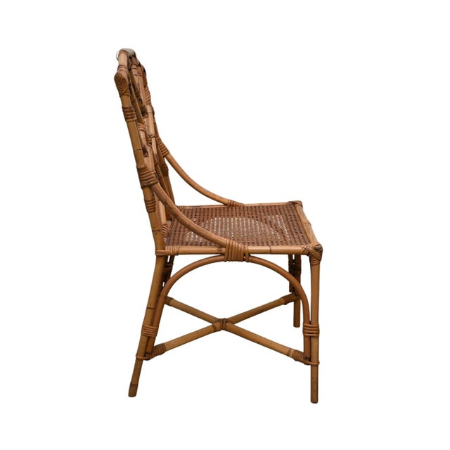 4 Vintage Rattan Style Side Chairs, Cane Seats With Green/White Cushions For Sale In West Palm - Image 6 of 8