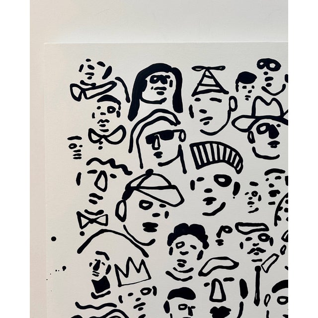 Black and white abstract figural painting featuring Suzy Lindow's classic subject matter of faces.