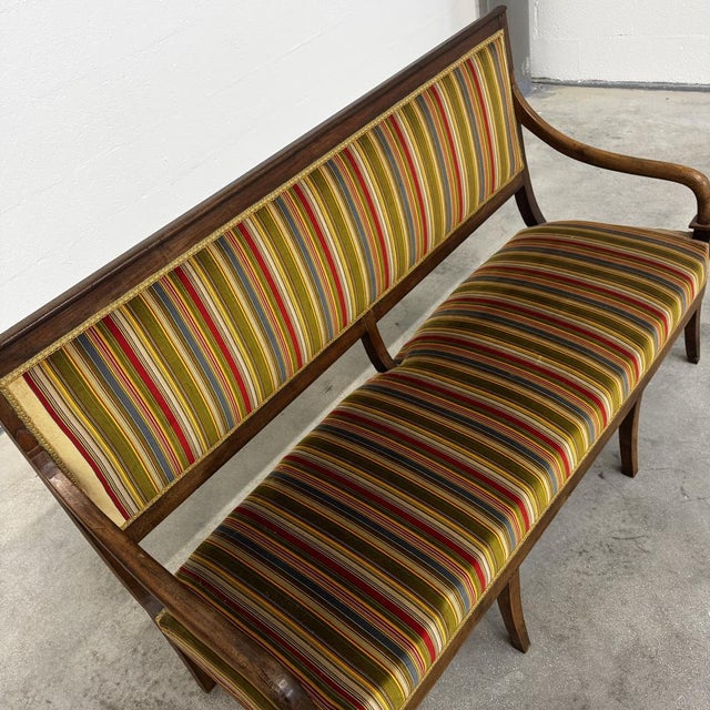 Directoire-Style Striped Walnut Bench, 19th Century For Sale - Image 5 of 8