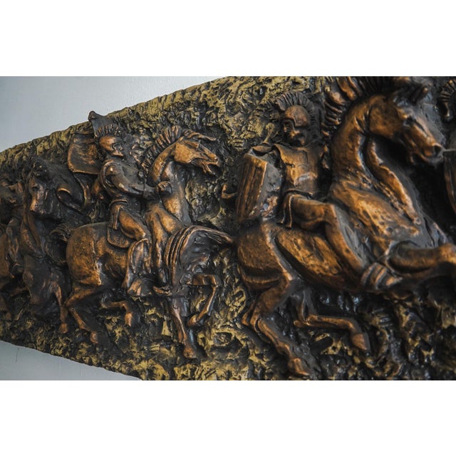 Brown Vanguard Studios 1967 Roman Soldiers Chariots Relief Brutalist Wall Sculpture For Sale - Image 8 of 16