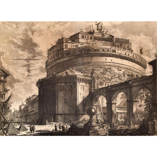 Dark Gray Hadrian's Mausoleum, Castel S. Angelo: A Framed 18th Century Etching by Giovanni Piranesi, 1756 For Sale - Image 8 of 9
