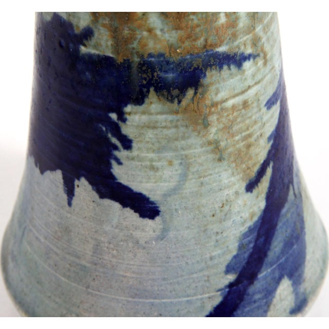 Ceramic Vintage Mid Century Modern Studio Art Pottery Blue Vase For Sale - Image 7 of 11
