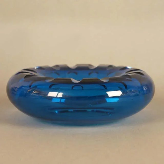 Blue Mid-Century Scandinavian Blue Glass Bowl For Sale - Image 8 of 9