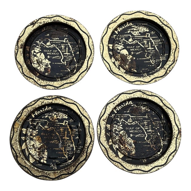 Vintage Mid Century Modern Metal State Coasters- Set of 4 For Sale