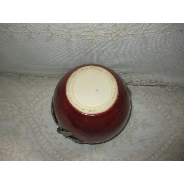 1930s Vintage Majolica French Country Dark Red With Birds Double Handle Cachepot 5.5" Tall For Sale - Image 5 of 6