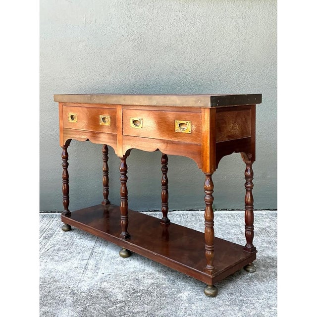 Vintage Double Sided Campaign Console Table For Sale - Image 10 of 12