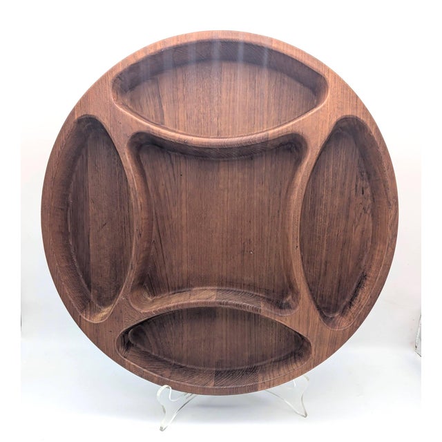 Offered is a round Teak wood partitioned snack bowl originally designed by Jens H. Quistgaard for Dansk Designs in the...
