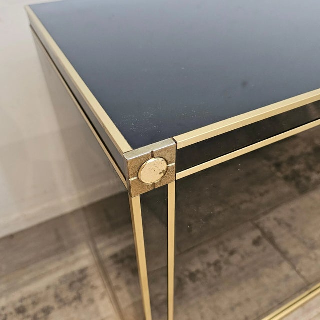 1980s Black Lacquered Credenza with Brass Details, 1980 For Sale - Image 5 of 12