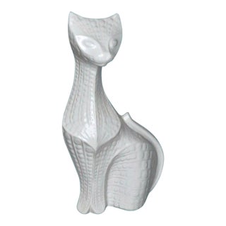 Jonathan Adler Menagerie Cat Sculpture 12" Off-White Ceramic Modern Figurine Art For Sale