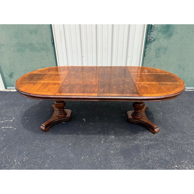 Late 20th Century Late 20th Century Rustic Double Pedestal Oak Extension Dining Table For Sale - Image 5 of 12