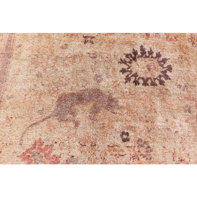 Antique Turkish Sivas Animal Botanic Brown Handmade Wool Carpet For Sale In New York - Image 6 of 10