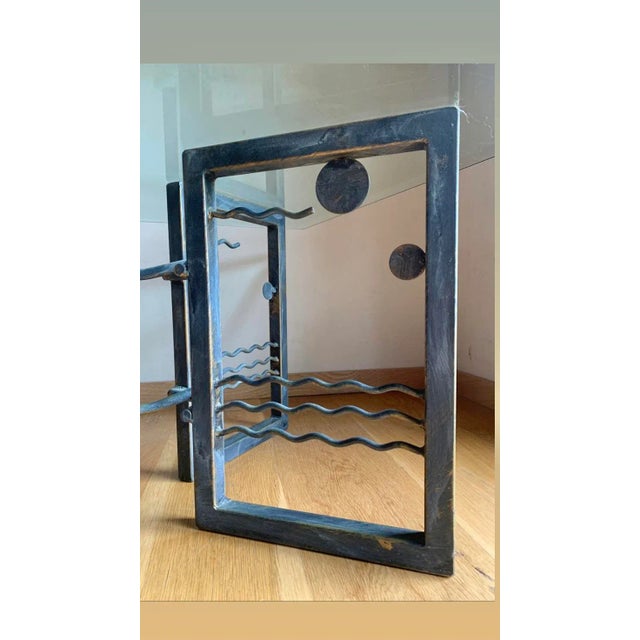 1970s 1970s Memphis Style Studio Artist-Made Post Modern Stylized Celestial Scene With Welded Metal and Glass Coffee Table For Sale - Image 5 of 13