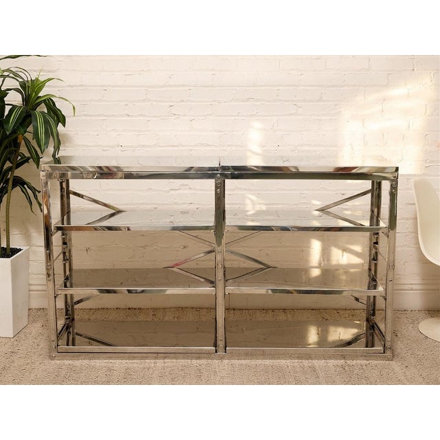 Late 20th Century Late 20th Century Chrome & Mirrored Glass Étagère Console With X-Brace Detail For Sale - Image 5 of 12