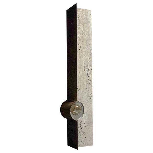 Oculus Ox Floor Lamp in Rough Iron & Travertine by D´ARK Atelier For Sale - Image 13 of 13