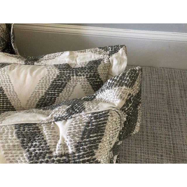Modern Custom Lumbar Grey & Cream Embroidered Pillows- Set of 3 For Sale - Image 3 of 6