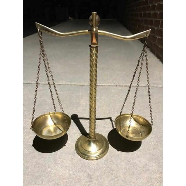 Vintage Solid Brass Scales of Justice Balance With Barley Twist For Sale - Image 11 of 13