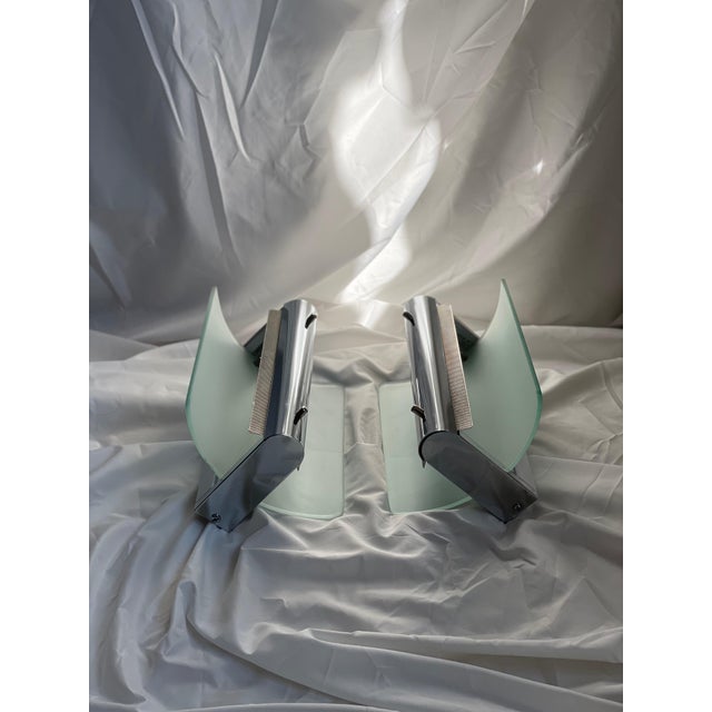 Vintage Wall Lights in Chrome and Sandblasted Glass, 1980s, Set of 2 For Sale - Image 9 of 12
