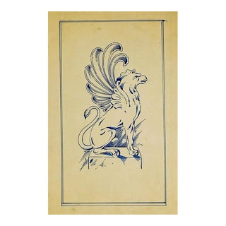 1920s Gryphon Architectural Drawing For Sale